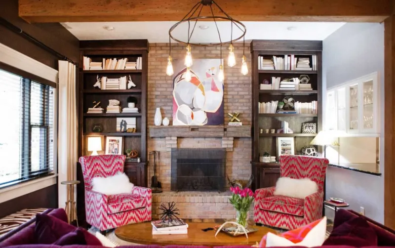 Beautiful living room with a fireplace as the central focal point