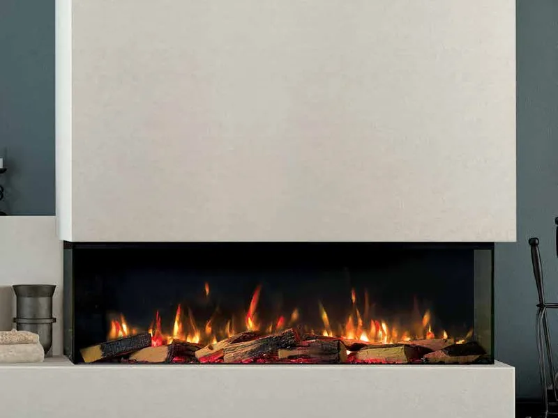 Electric fireplace with realistic flame effects in a modern living room