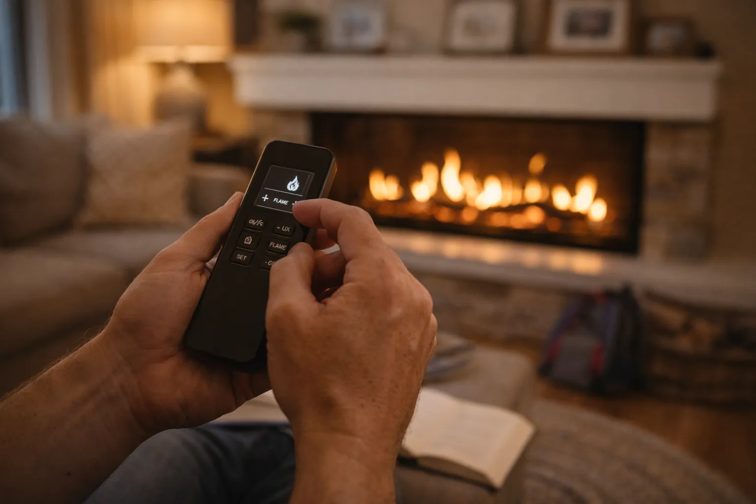 Cozy living room with a gas fireplace insert