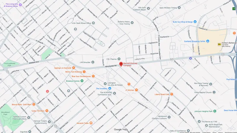 Map showing Barnhill Chimney Company at 824 Winchester Road, Lexington, KY