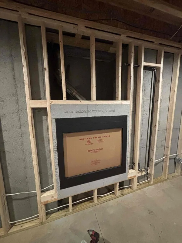 New fireplace installation in a framed-out wall in Lexington, KY